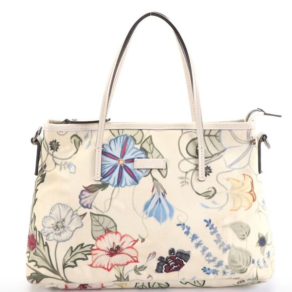 Gucci Flora Knight Print Nylon FLORAL CONVERTIBLE ZIP TOTE 2Way Hand Bag - Picture 1 of 10